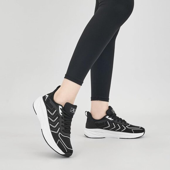 Women's Black Breathable Tennis Shoes Non-Slip Sneakers for Walking & Workout - Picture 2 of 7